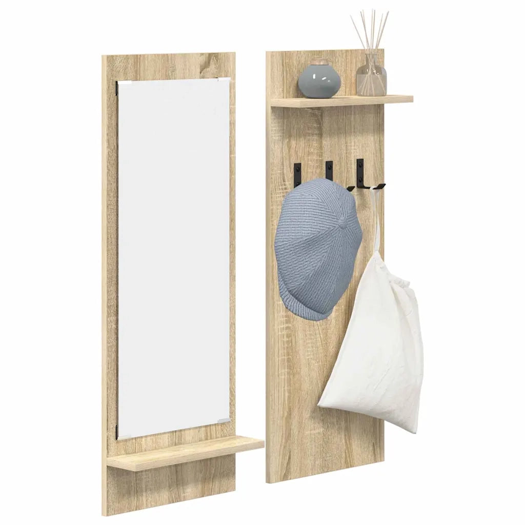 vidaXL Appendiabiti a muro con specchio rovere sonoma 70 x 10 x 90 cm