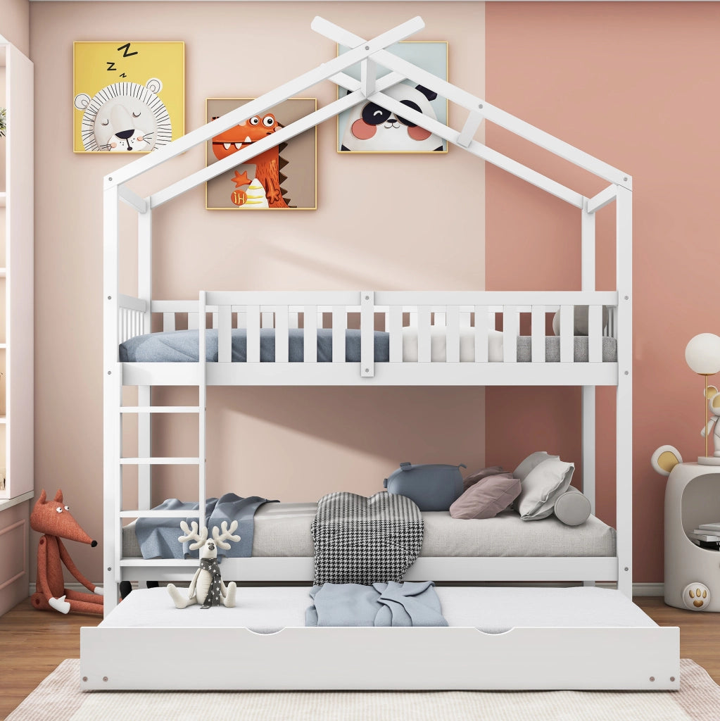 Letto a castello 90x200 cm; convertibile in tre letti singoli; legno bianco (Senza materasso)