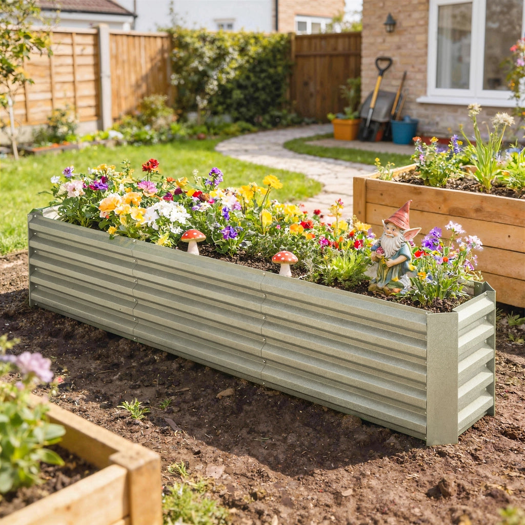 Orto rialzato da giardino ¨C Xylo ¨C acciaio galvanizzato grigio 240x40x45cm
