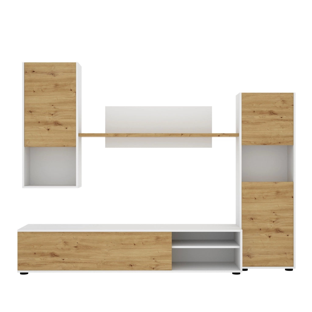 Parete attrezzata Artex, Set da soggiorno porta TV, Mobile salotto multiuso, 220x41h180 cm, Rovere Nodi e Bianco