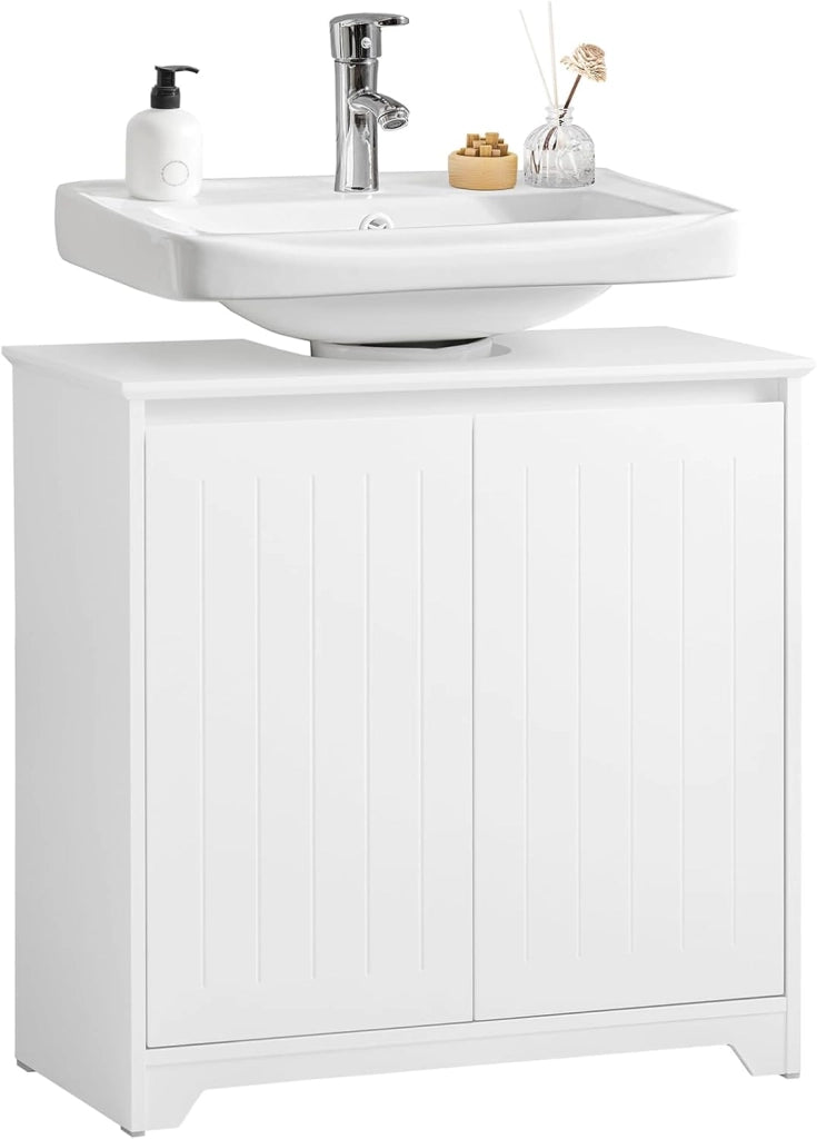 Mobile Sottolavabo Bagno Mobile Base per Lavabo a Terra con 2 Ante Bianco 60x30x60cm BZR108-II-W