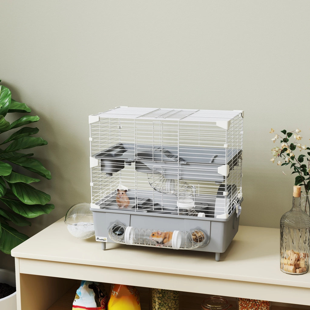Gabbia per criceti a 2 livelli con ruota ¨C Zephmum ¨C Grigio 44.5x28x44 cm
