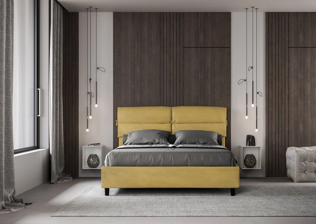 BS COM Letto matrimoniale contenitore imbottito 160x190 microfibra ocra
