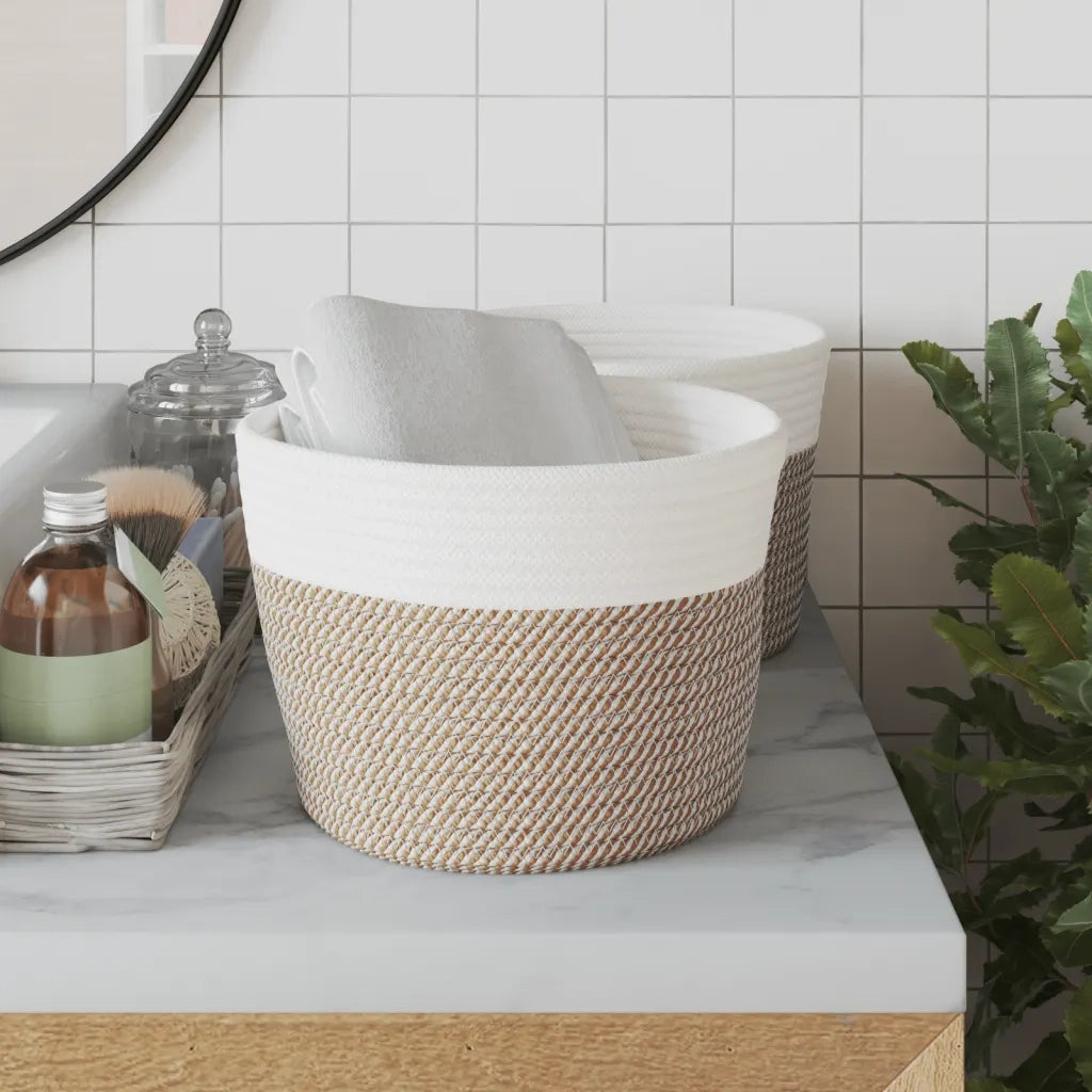 Cestini Portaoggetti 2 pz Marrone e Bianco ?24x18 cm in Cotone CFW2482660