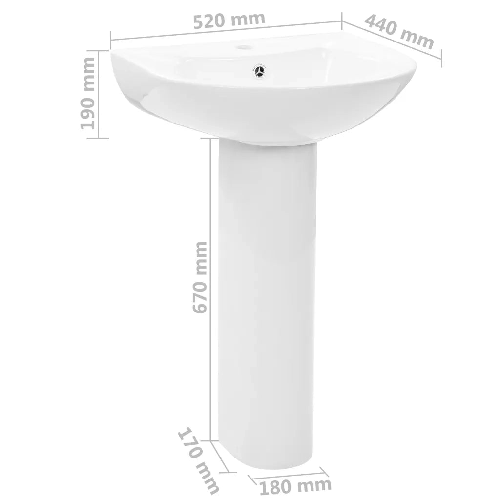 Lavandino a Colonna in Ceramica Bianca 520x440x190 mm cod mxl 68932