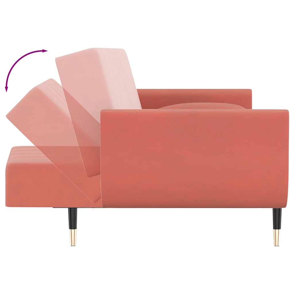 Divano letto | Sof¨¤ letto | Letto singolo a 2 Posti con 2 Cuscini Rosa in Velluto
