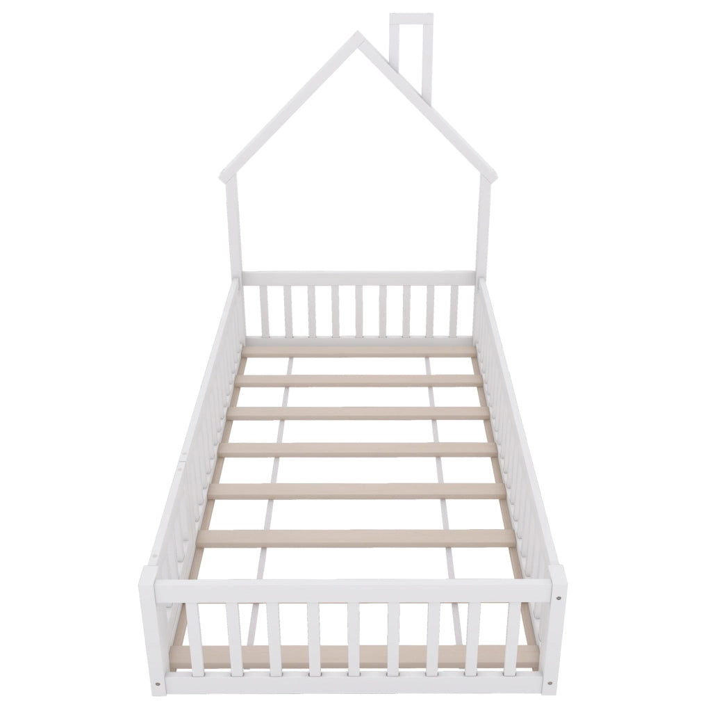 Letto a casetta per bambini 90x200 cm con camino bianco