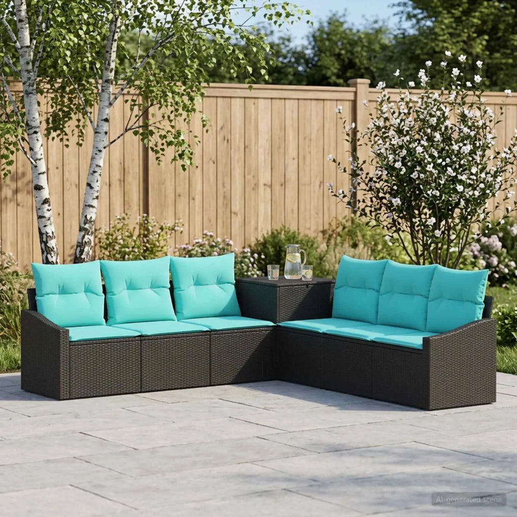 Set di divani 7 pz Nero e Blu Rattan sintetico e Acciaio 3448736