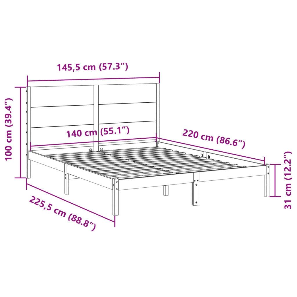 vidaXL Giroletto Extra Lungo senza Materasso Bianco 140x220cm Massello