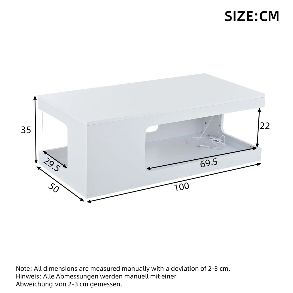 Tavolino da Caff¨¨ con LED e Ripiani in Vetro Temperato ¨C MINIMAL ¨C Bianco, 100x50x35