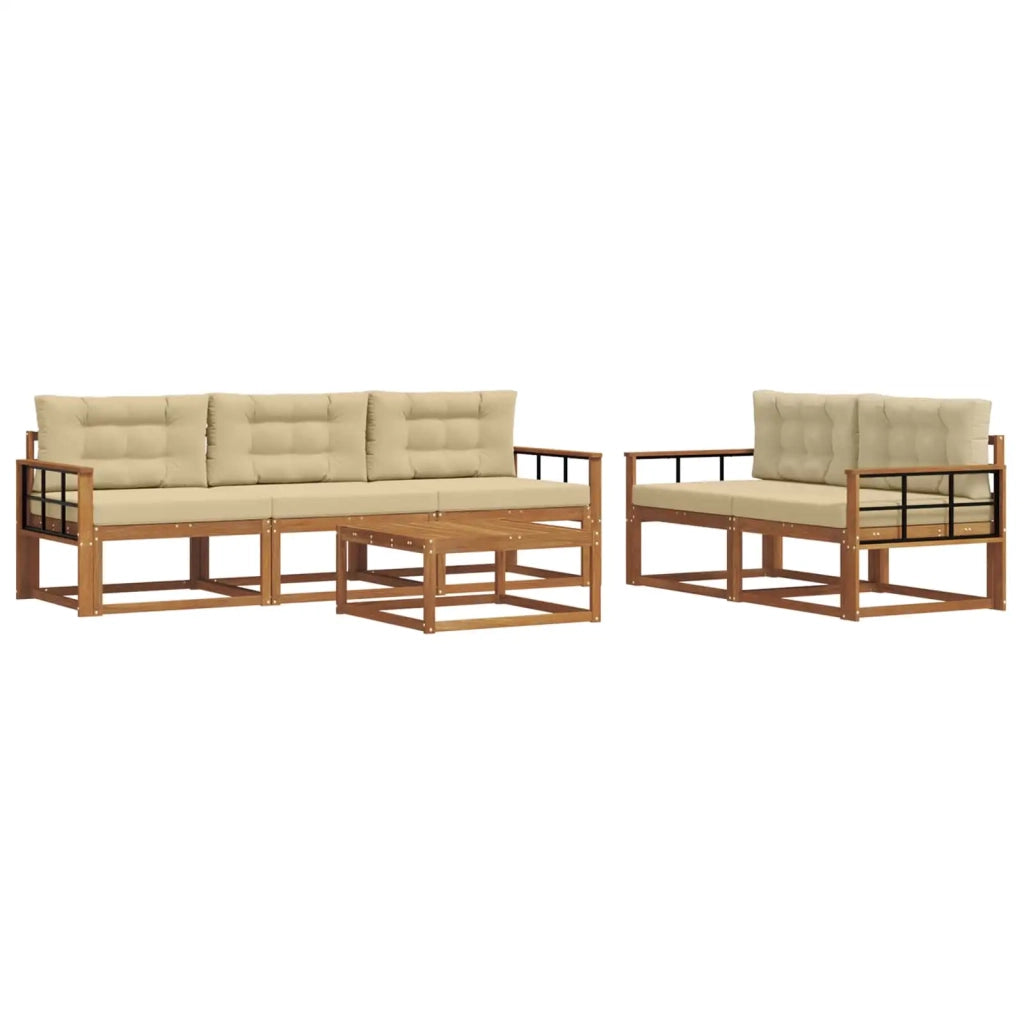 Set di divani da esterno con cuscino 6 pcs Naturale e Beige 3367206
