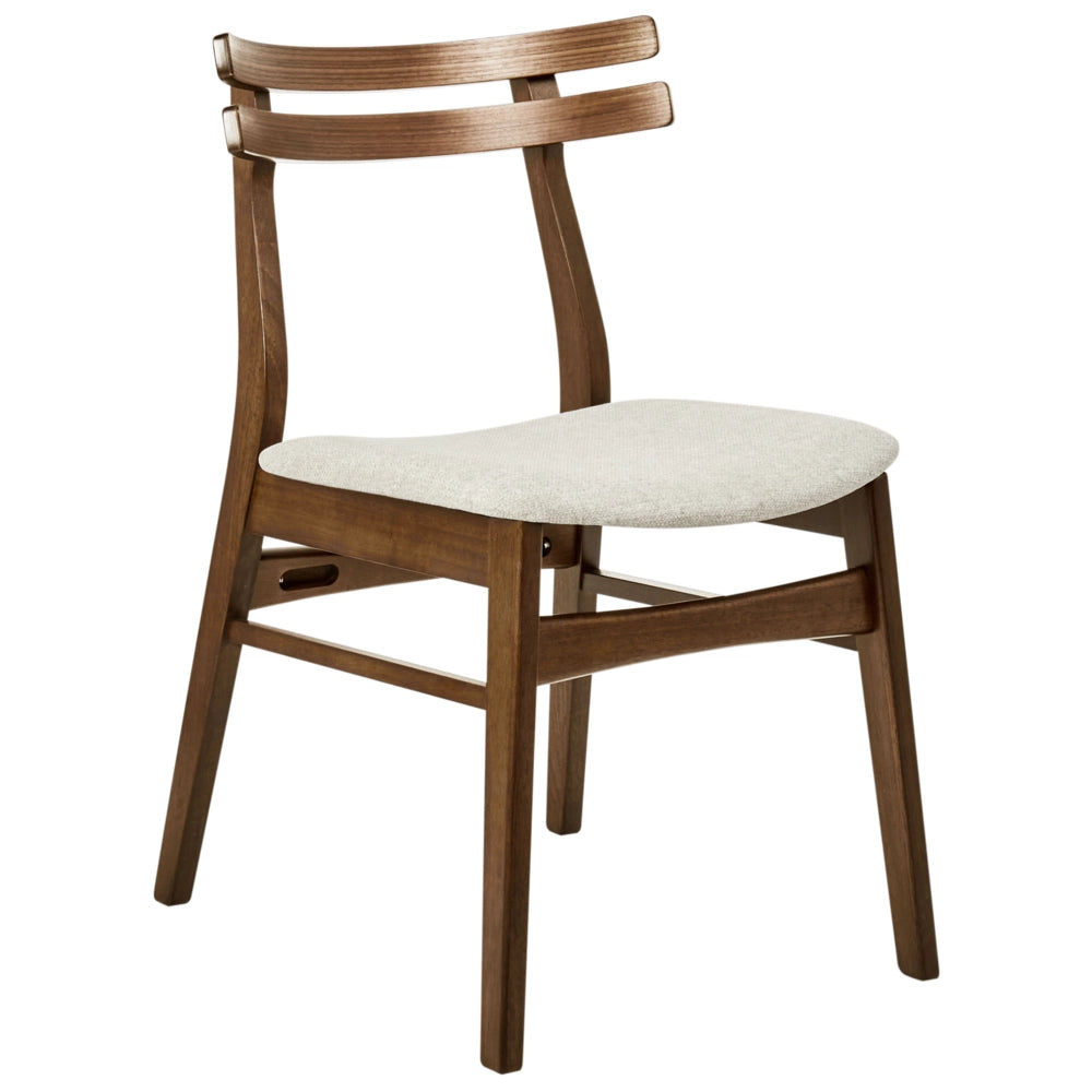 Set di 2 sedie da pranzo in tessuto beige e struttura in legno massiccio marrone retrò senza braccioli con seduta