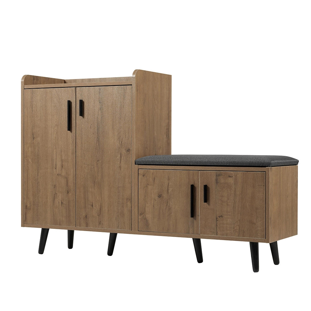Armadietto scarpe moderno - Xylo - L120/P34/H82 - Venature legno, 4 ante, maniglie metalliche asimmetriche