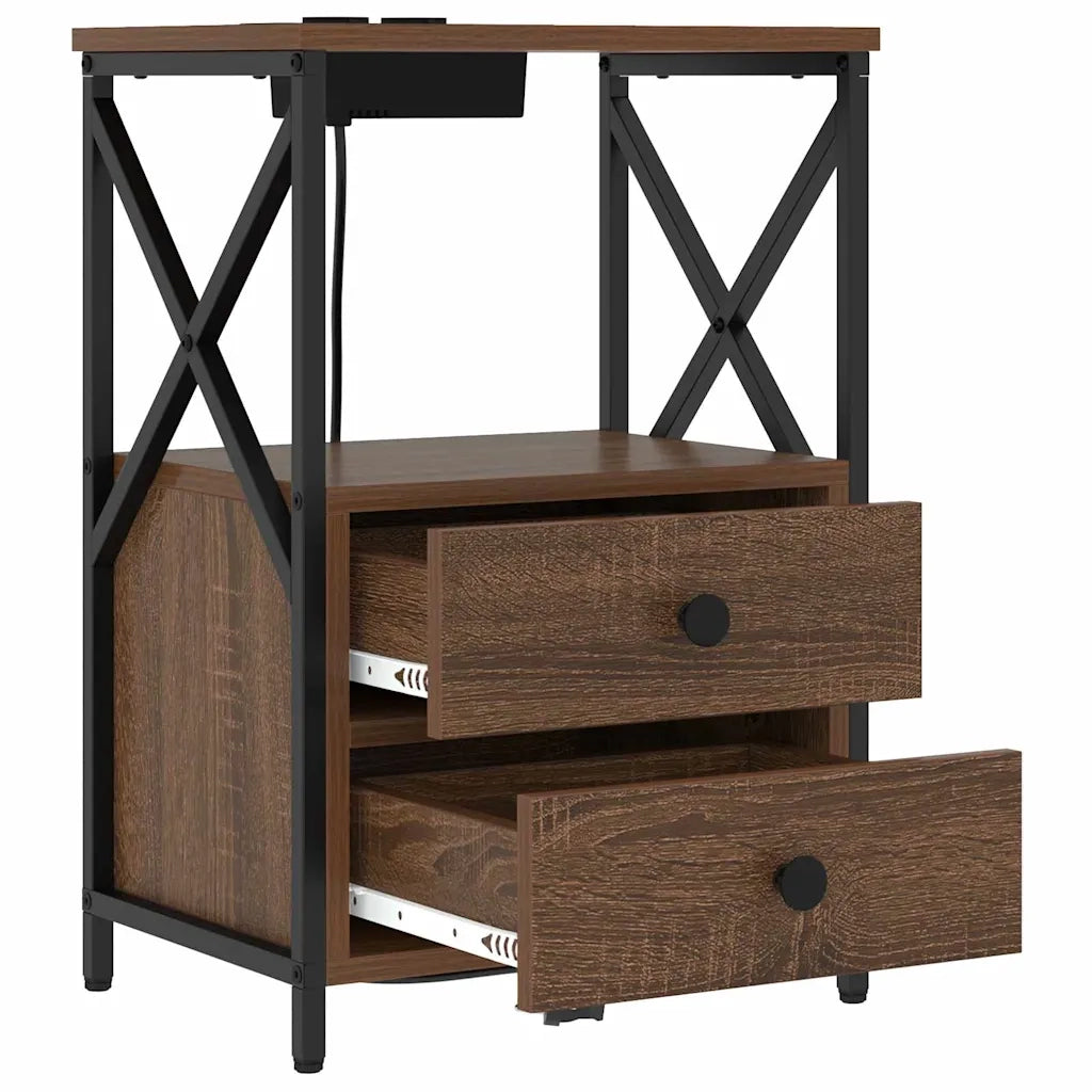 vidaXL Comò con stazione di ricarica con cassetto 2 pcs Rovere marrone