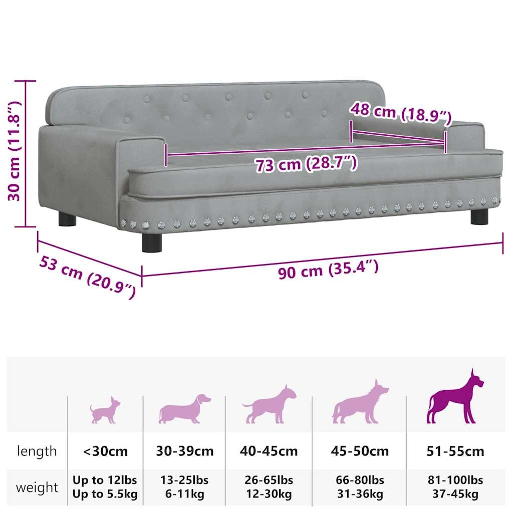 Cuccia per cani comoda cesta da divano colore chiaro 90 x 53 x 30 cm velluto grigio 02_0043126