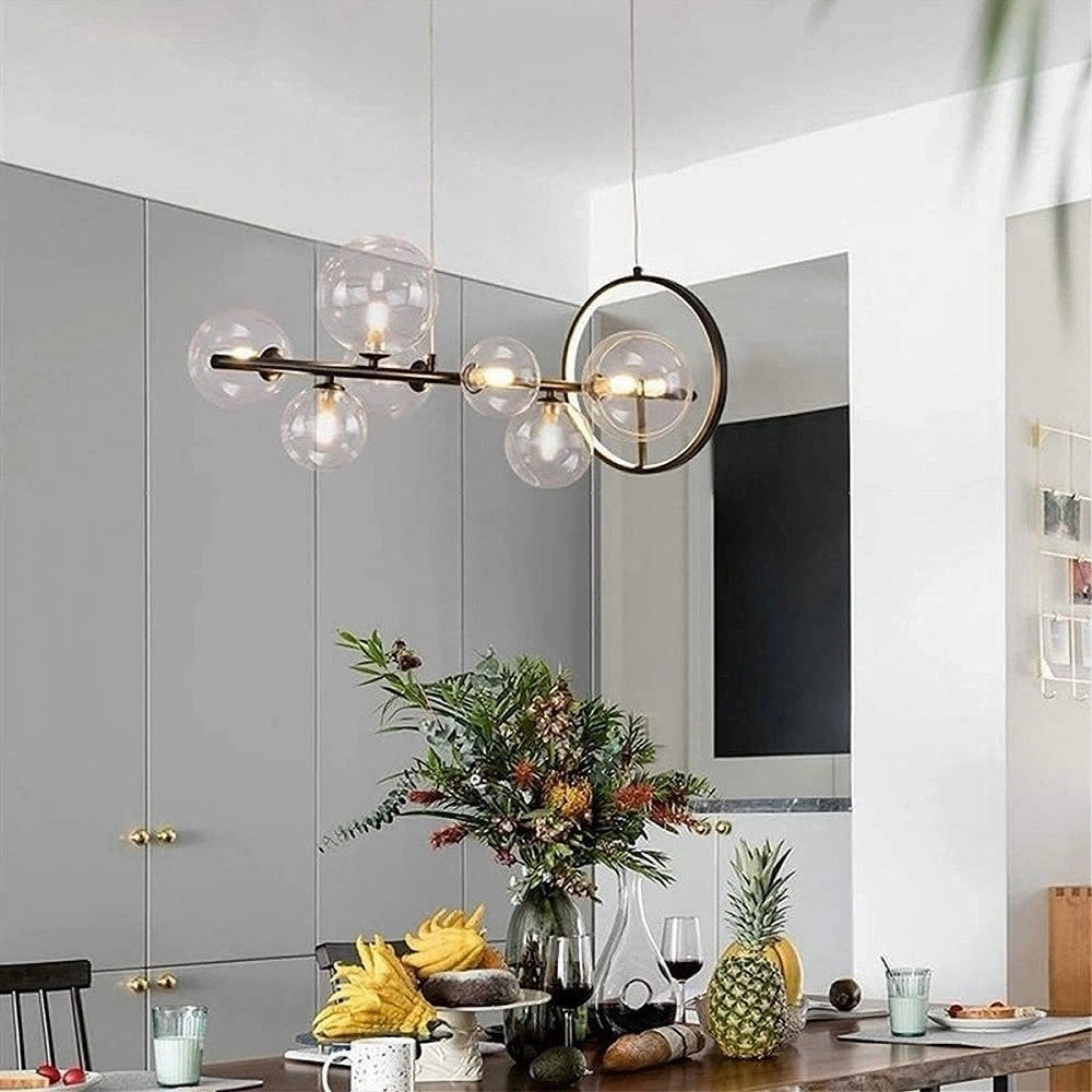 Trade Shop - Lampadario Moderno A Sospensione Nero 7 Sfere G9 Bolle In Vetro Con Cerchio 71676 -