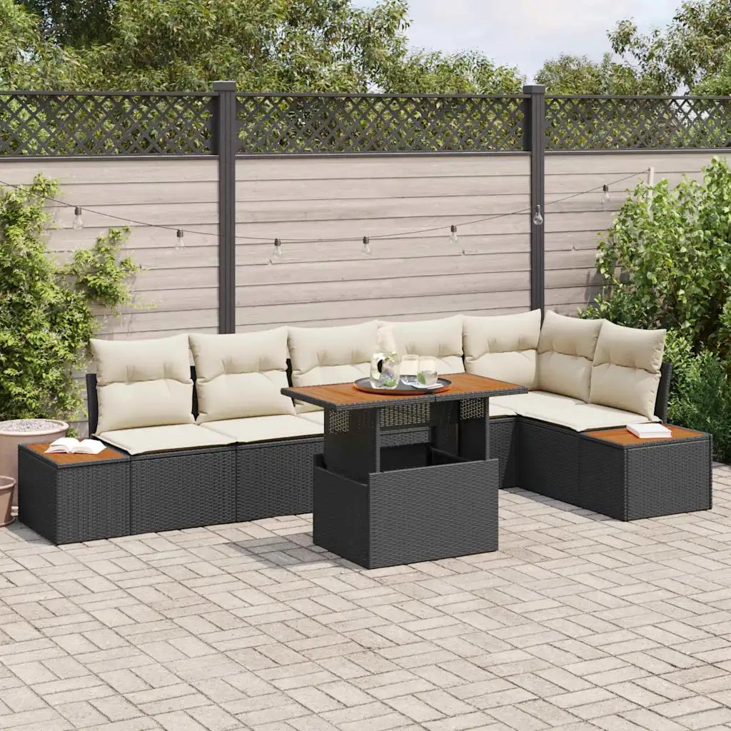 Set Divano da Giardino con archiviazione 7 pcs Nero Poly Rattan 3358811