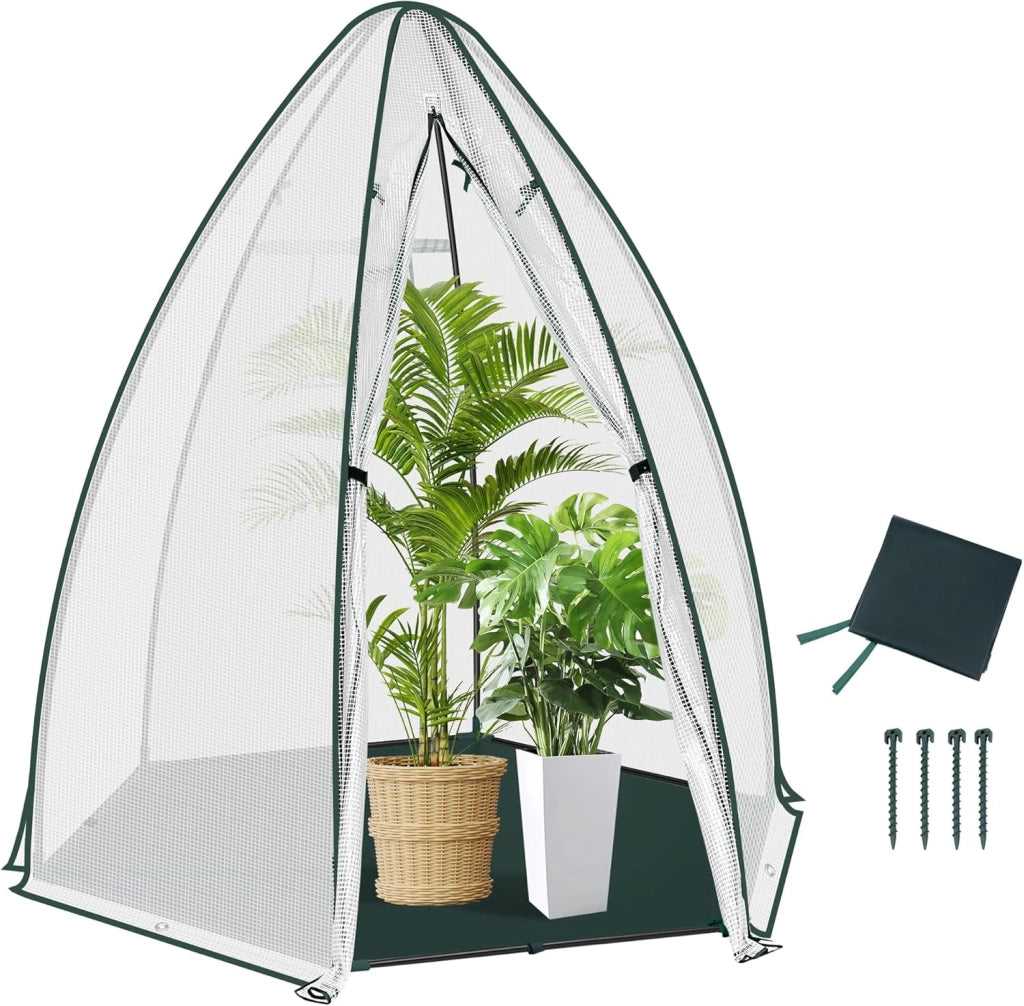 Serra, Tenda di Coltivazione, Mini Serra, 130gsm PE Isolante Piccola Serra Semi-Traslucida con Porte a Zip e Telo di Fondo per Giardino, Patio, Esterno, 160x160x180cm, Verde