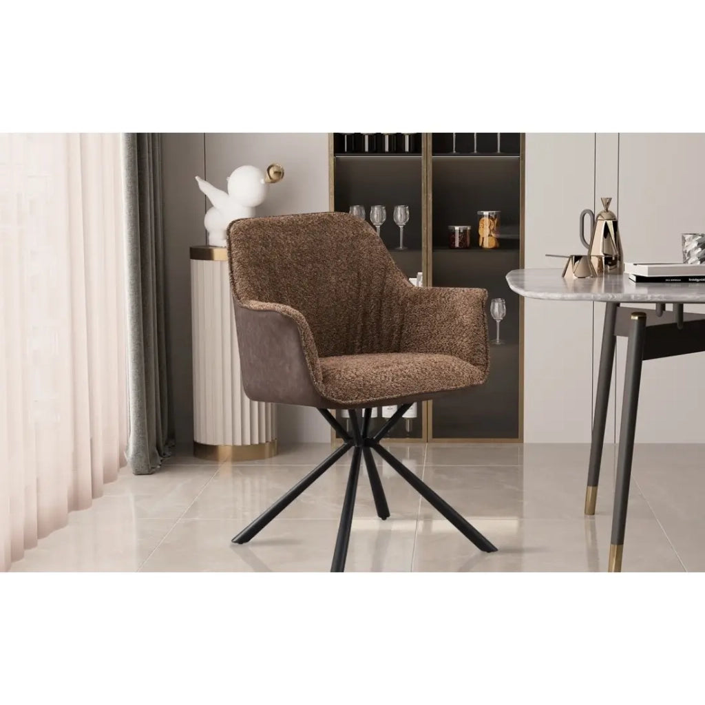 Sedia LUCIA - Bouclé Sabbia & Schienale PU Marrone - H82.5 × L62 × P63 cm - Stile design