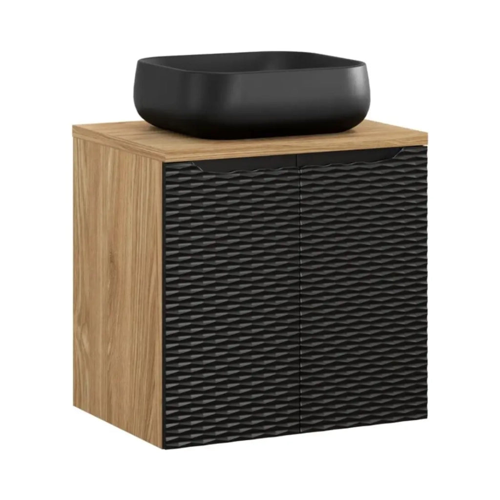 Set da bagno YOKA nero: mobile sotto lavabo con armadietto 60cm + piano per lavabo + lavabo da appoggio nero