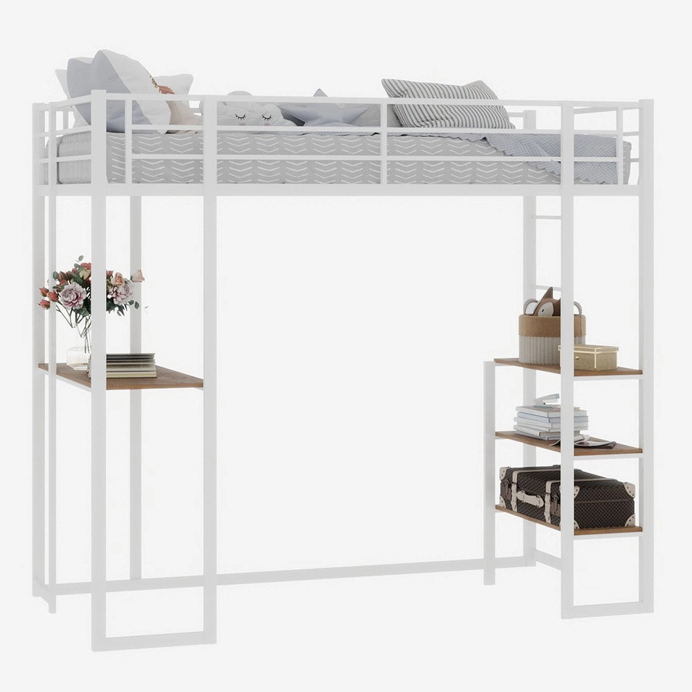 Letto a soppalco con scrivania ¨C Minimal ¨C metallo nero con scala e ringhiera