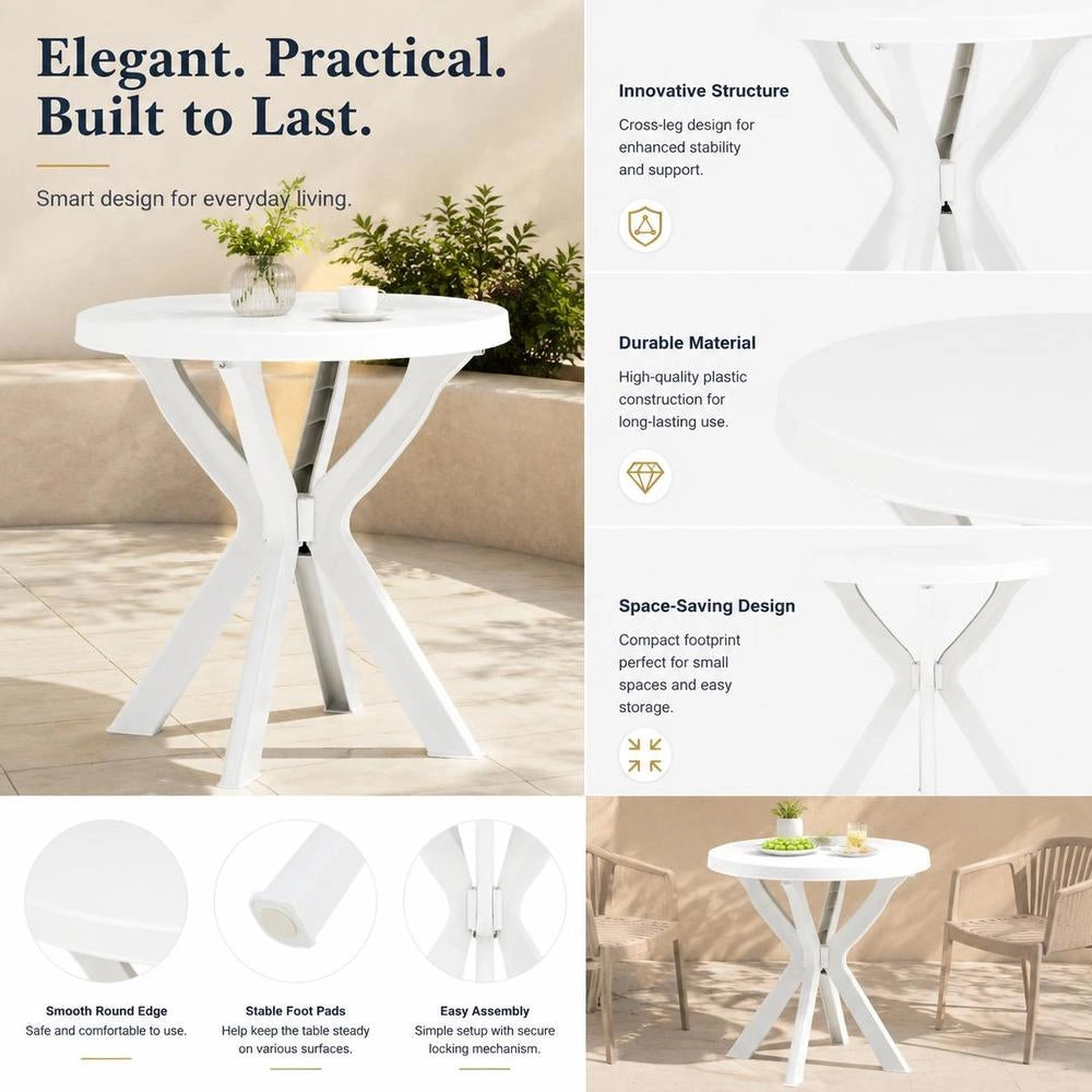 Bistro Table, White, 70 Cm, Plastic