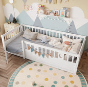 Letto per bambini con sponde di sicurezza 90x190 cm; decorazione stella e luna; pino bianco