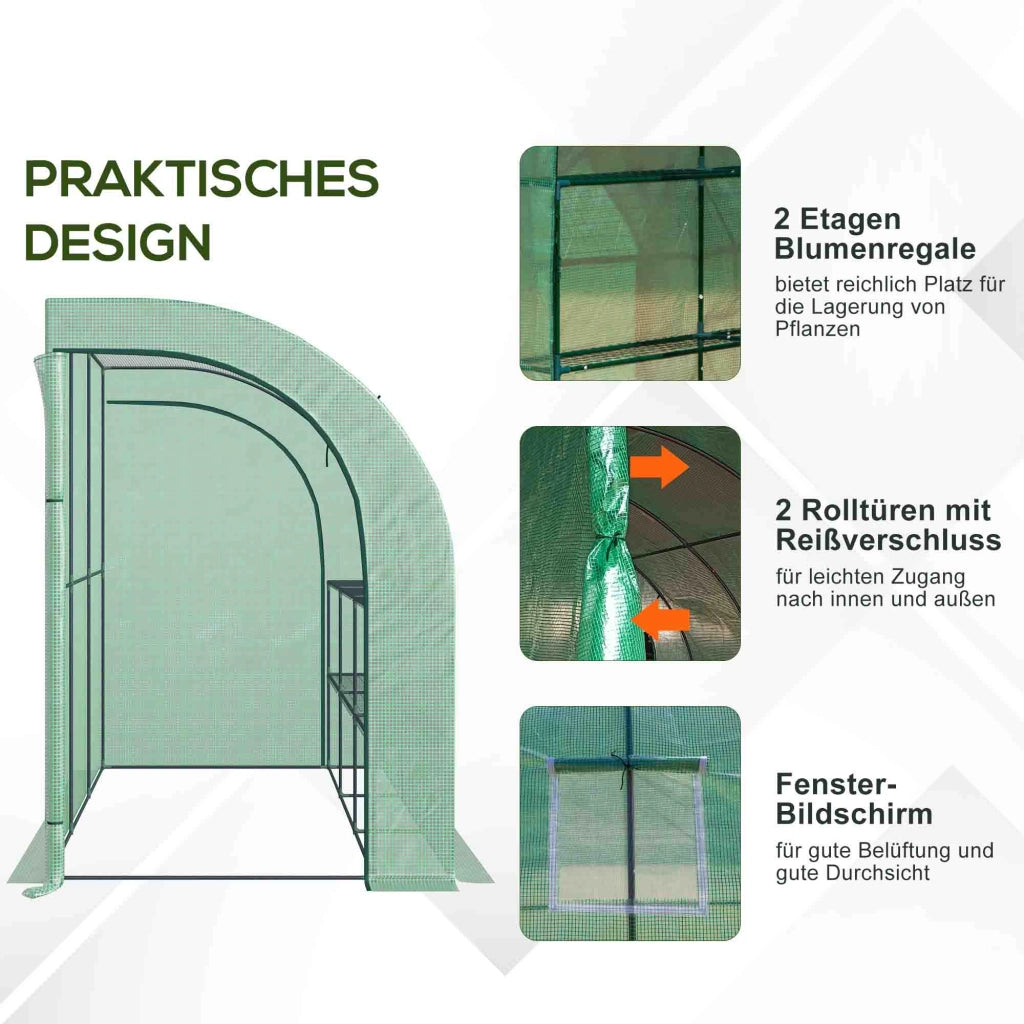 Serra da giardino ¨C zephmum ¨C verde, plastica, 3 ripiani, porte a zip