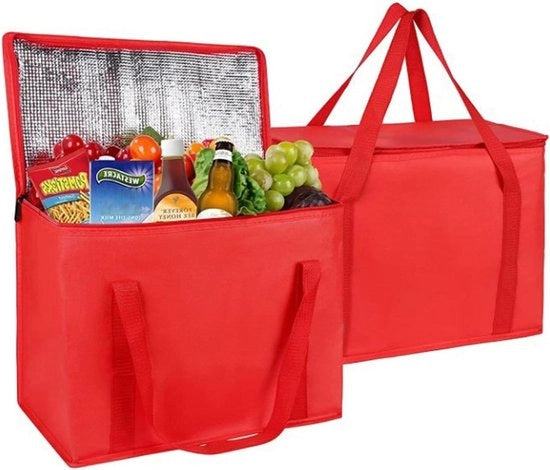 Borsa per spesa portatile 5 l / 7 l con compartimento refrigerato termico per ufficio, outdoor e viaggi, ideale come borsa isolante per spesa, pic nic e bagno (rosso) - 2 pezzi