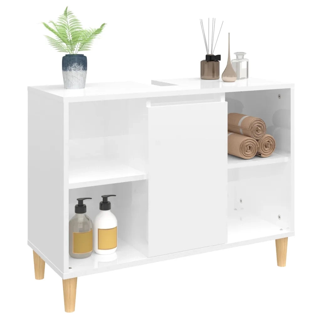 Mobile Lavabo Bianco Lucido 80x33x60 cm in Legno Multistrato 821286