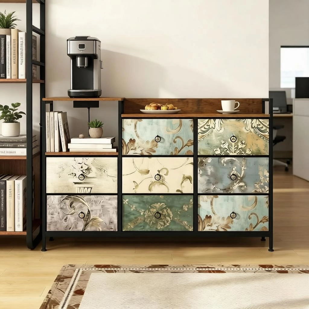 Cassettiera con 8 cassetti; prese e USB - per ingresso - 132 x 29 x 88 cm - multicolore