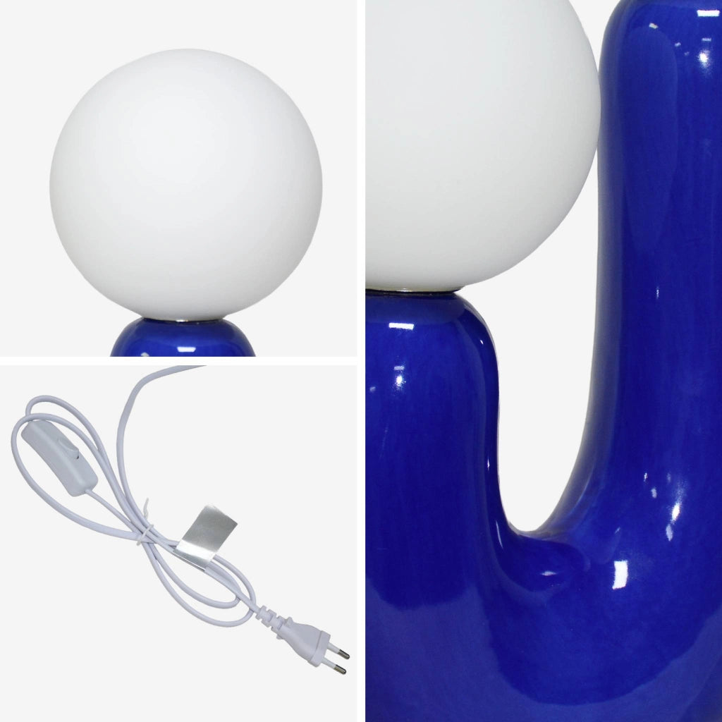 Lampada da tavolo organica ceramica e vetro, 31cm, blu
