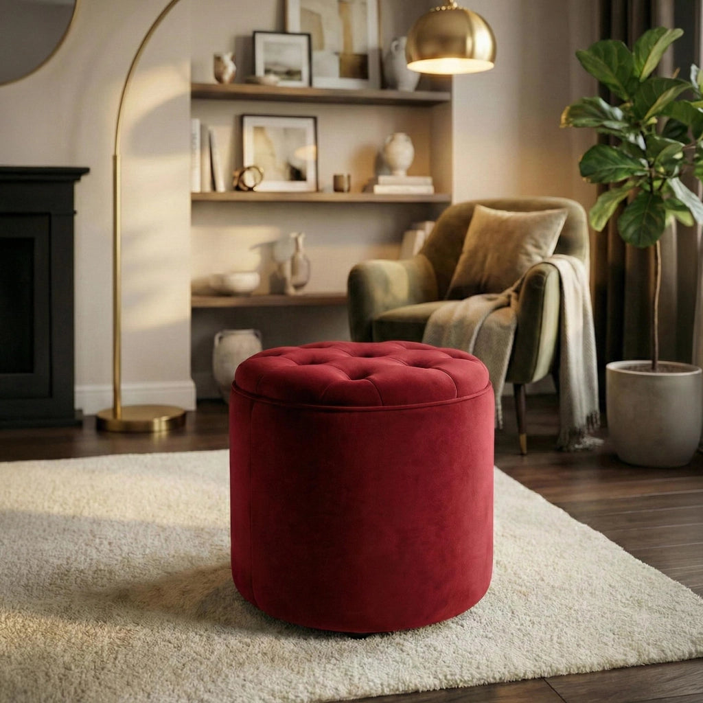 Pouf Contenitore Pantin In Velluto rosso