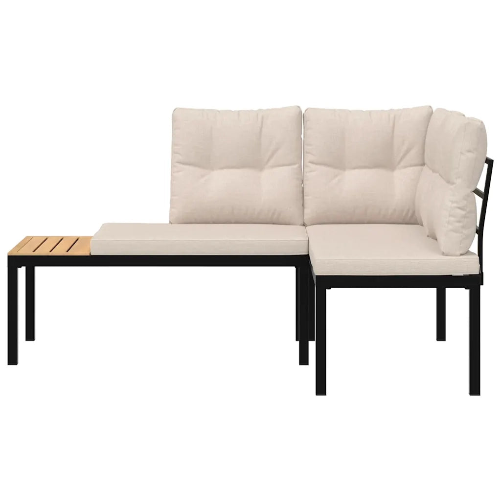 Panche Giardino | Panca da Giardino con Cuscini 2 pz Nere Acciaio Verniciato Polvere