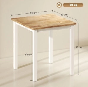 Tavolo da pranzo 69x69x75 cm per 2-4 persone; struttura robusta in legno; rovere