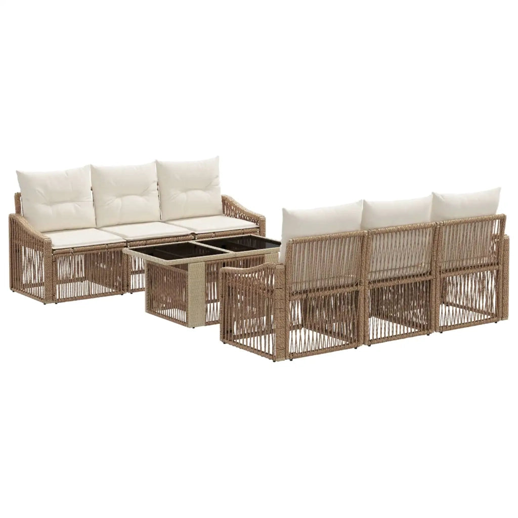 Set Divano da Giardino 7 pz Beige e Bianco Crema polyrattan 3437208
