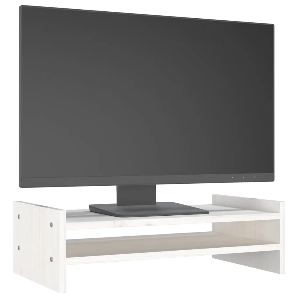Supporto per Monitor Bianco 50x27x15 cm Legno Massello di Pino 814020