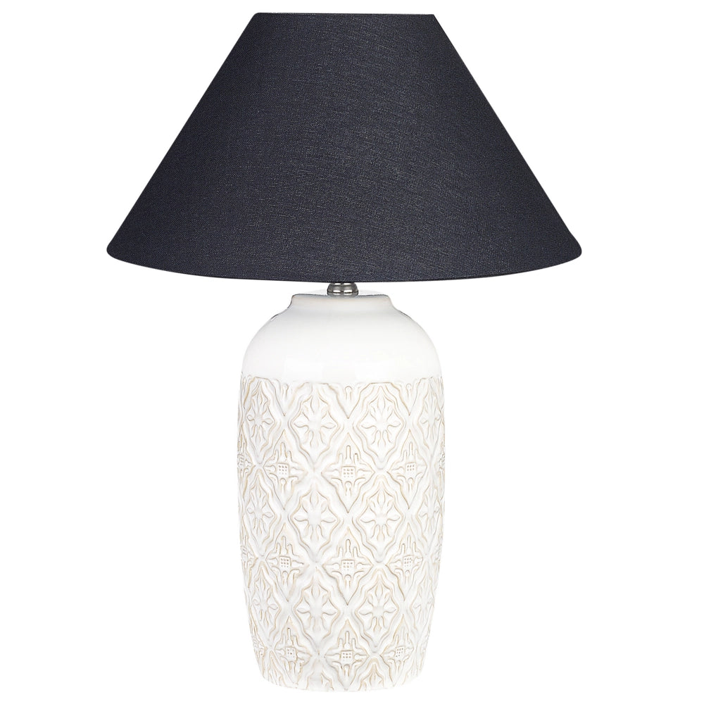 Lampada da tavolo Base in ceramica beige Paralume in tessuto Illuminazione d'ambiente Lampada da tavolo da comodino