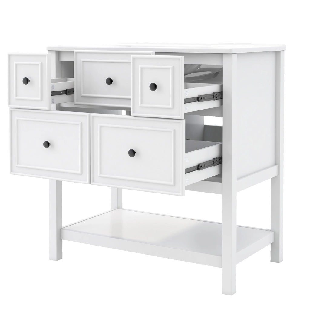 Mobile sottolavabo con lavabo in ceramica e 5 cassetti - per bagno - 76×46.5×82 cm - bianco