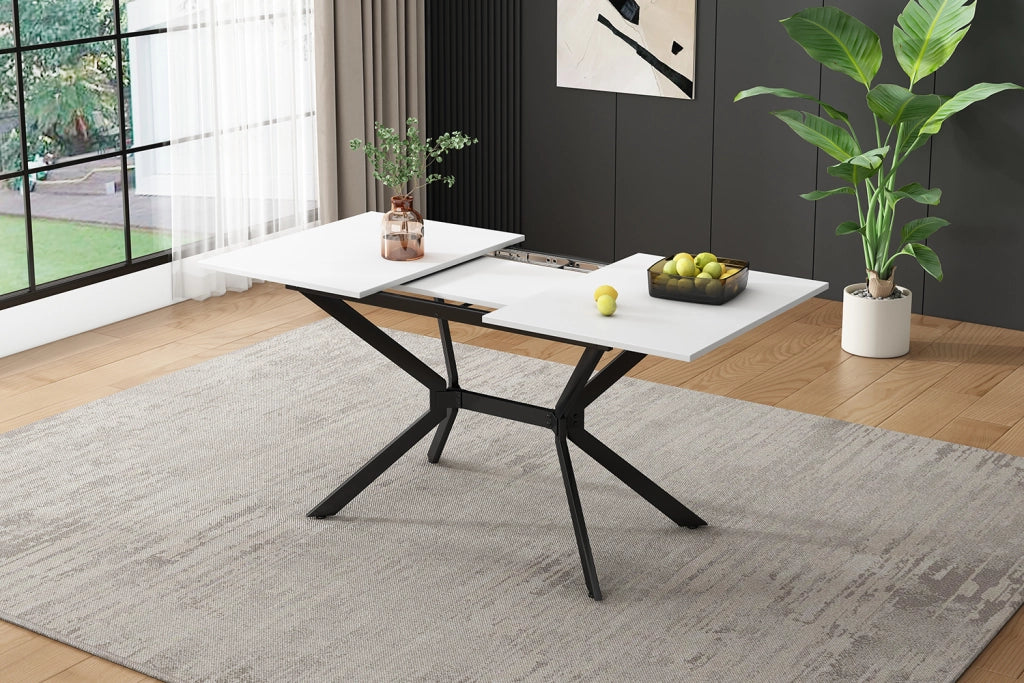 Tavolo da pranzo allungabile bianco 120/160x80 cm con gambe in metallo nero, per 4-6 persone