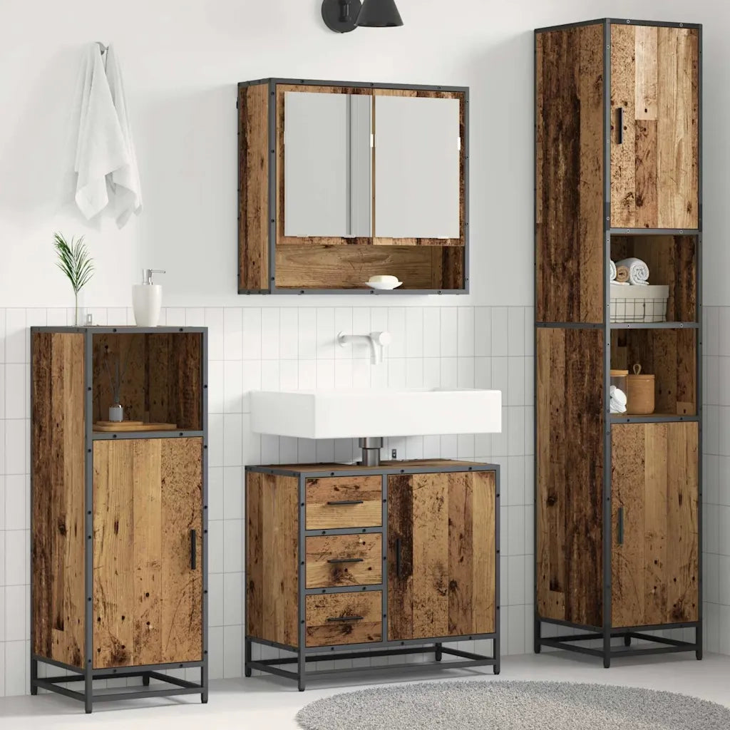 Set di mobili per il bagno con cassetto 3 pcs Legno vecchio 3402548
