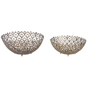 Set di 2 vassoi decorativi Ciotola rotonda in metallo dorato con design traforato