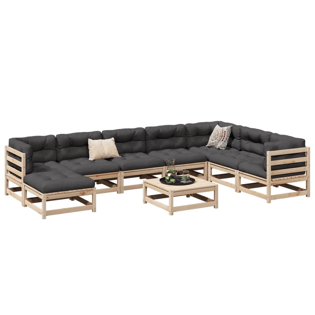 Set Divani da Giardino 9 pz con Cuscini Legno Massello di Pino 3299585