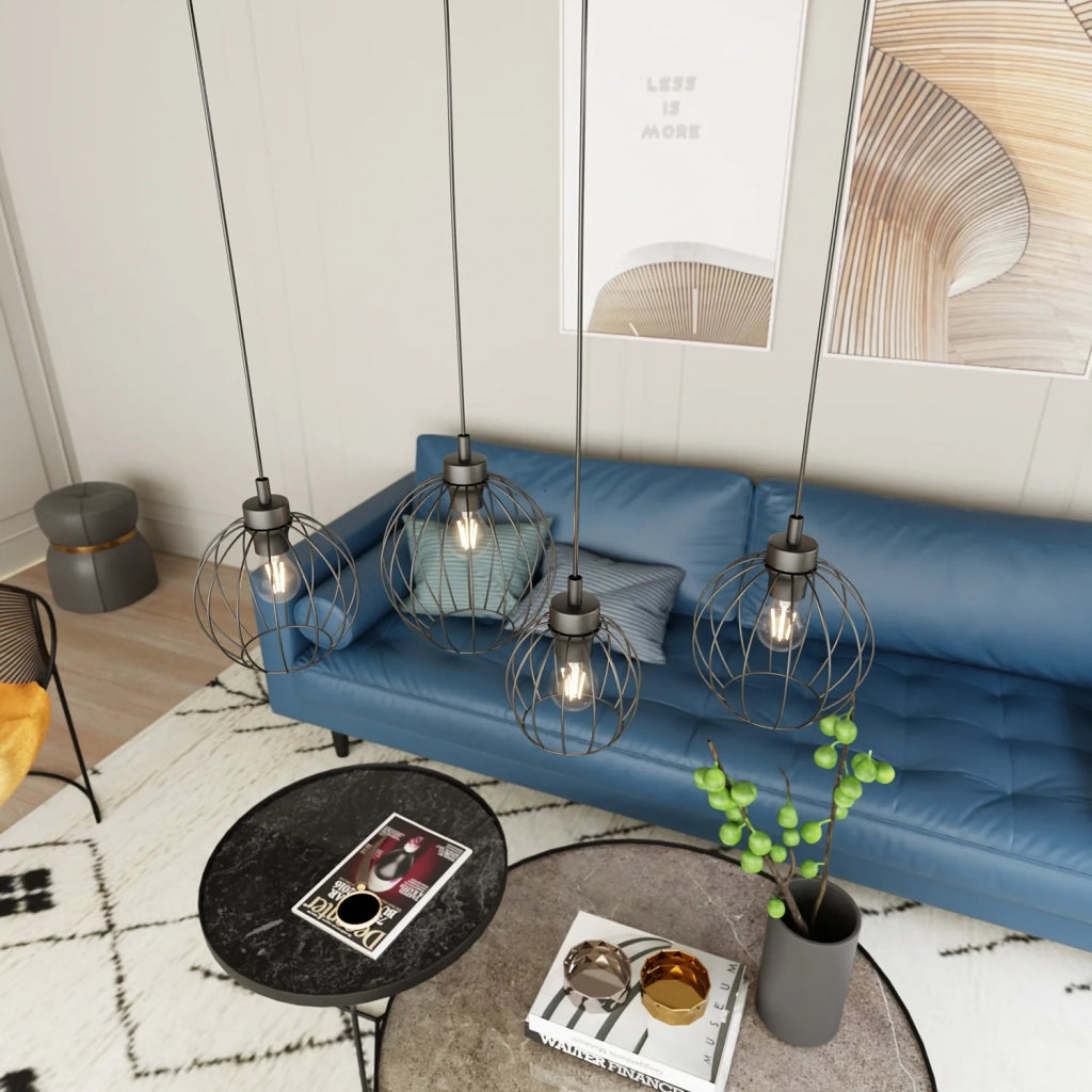 Sospensione Minimal Industrial Hathor 4 Luci Lineari Nera