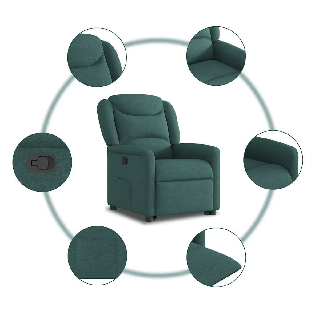 Poltrona | Sedia Relax Alzapersona Reclinabile Verde Scuro in Tessuto