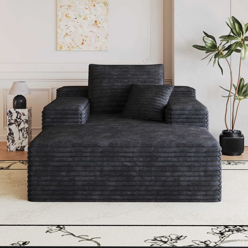 Méridienne modulare senza montaggio con seduta profonda in tessuto nero per salotto e camera da letto