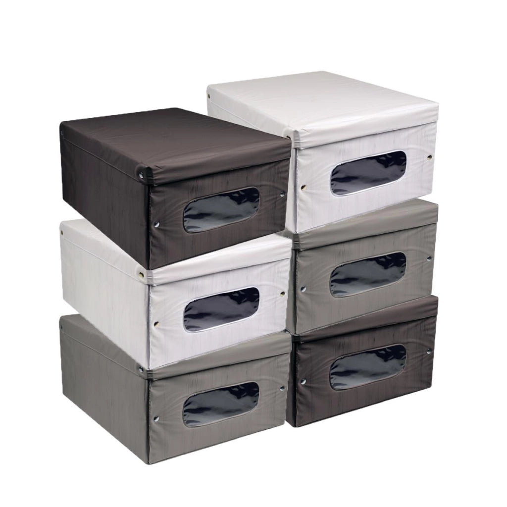 SET DA 6 SCATOLE BIANCHERIA WOODY 48X36X19 CM COLORAZIONE ASSORTITA