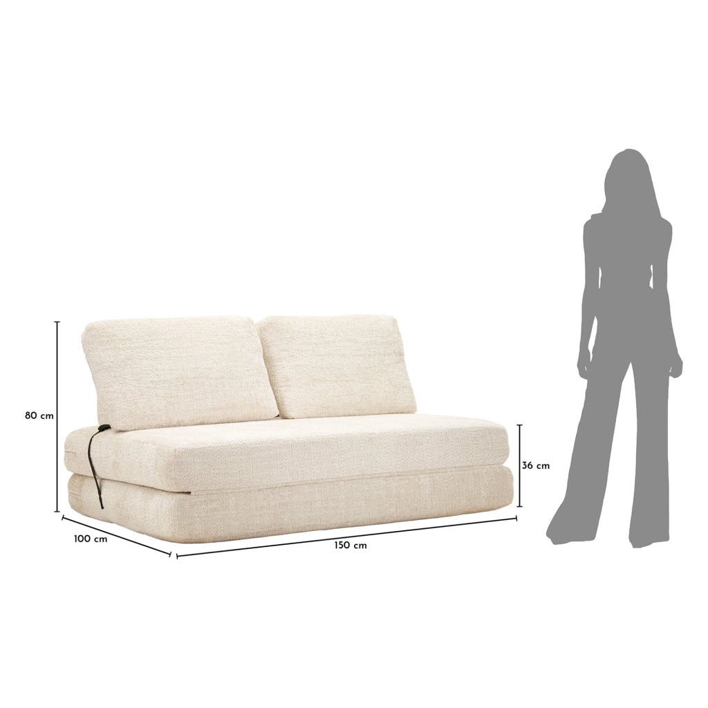 Albayz, Divano Letto 2 Posti Reclinabile, 31x31 cm Bianco