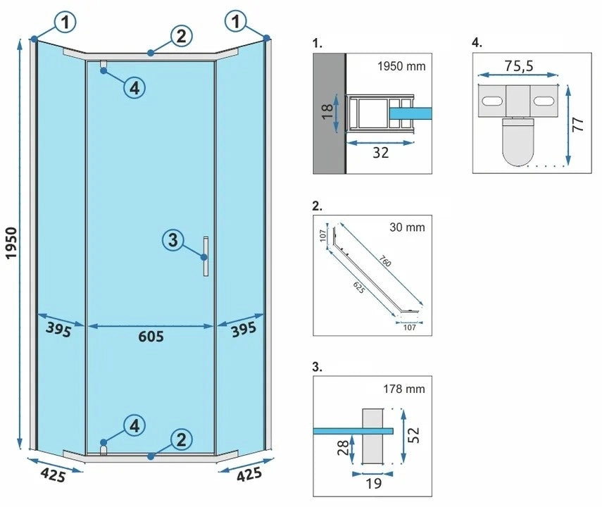 Cabina Doccia Axin Chrom 90x90 con piatto doccia Diamond