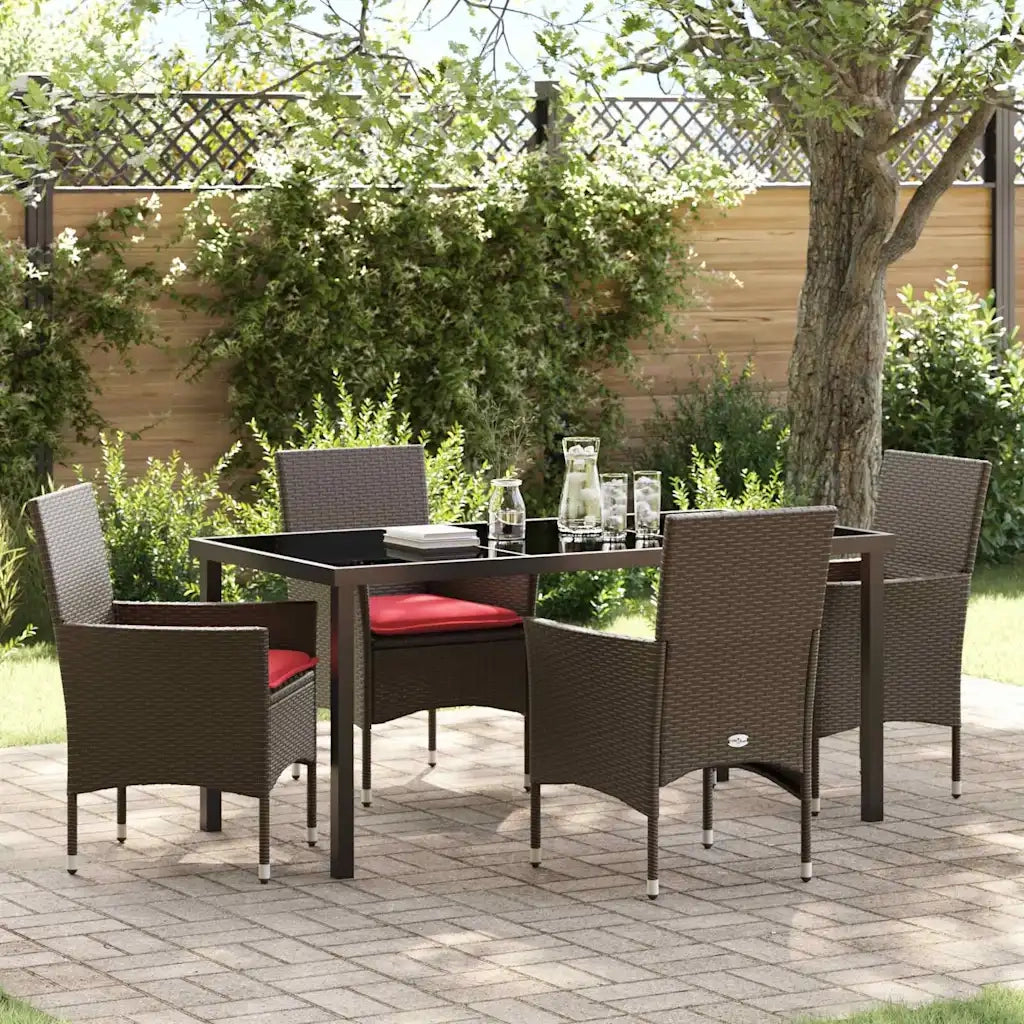 Set di tavolo e sedie con cuscino 5 pcs Marrone Rattan in PE